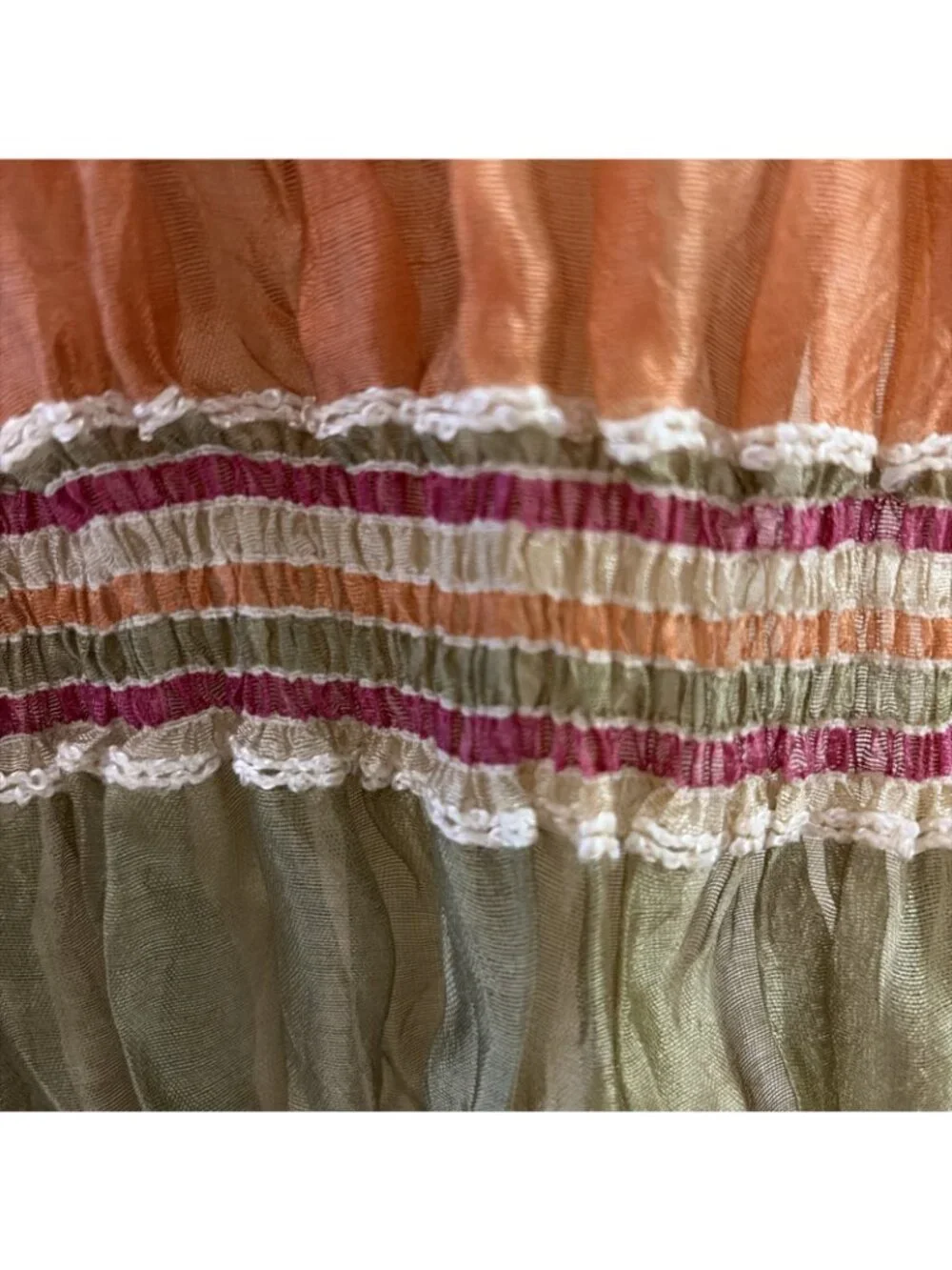 Vintage Fabrikant Crinkled Silk Blend Scarf Wrap Colorful Smocked Embroidered